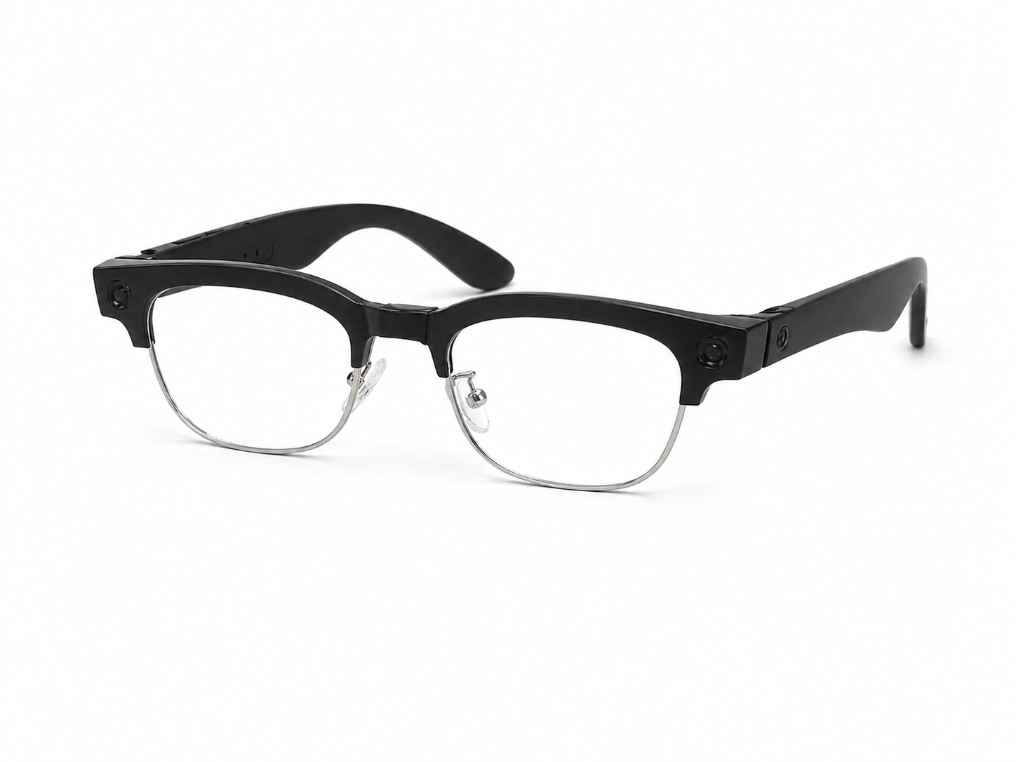 Cyan-Bans AI smart glasses with cyan LED accents and brushed silver detailing